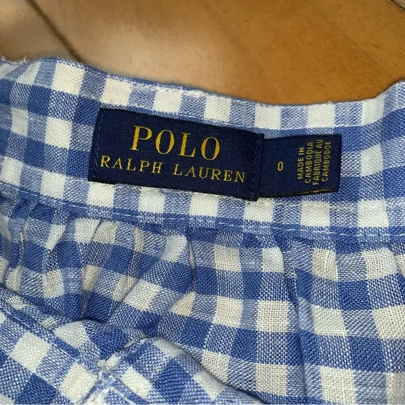 NEW POLO Ralph Lauren Blue Gingham Linen Skirt Tiered - Picture 4 of 13